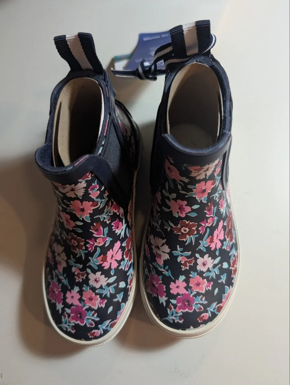 Joules Girls Size 8 Blue Ditsy Floral Rain Boots - Pink/Navy NWT